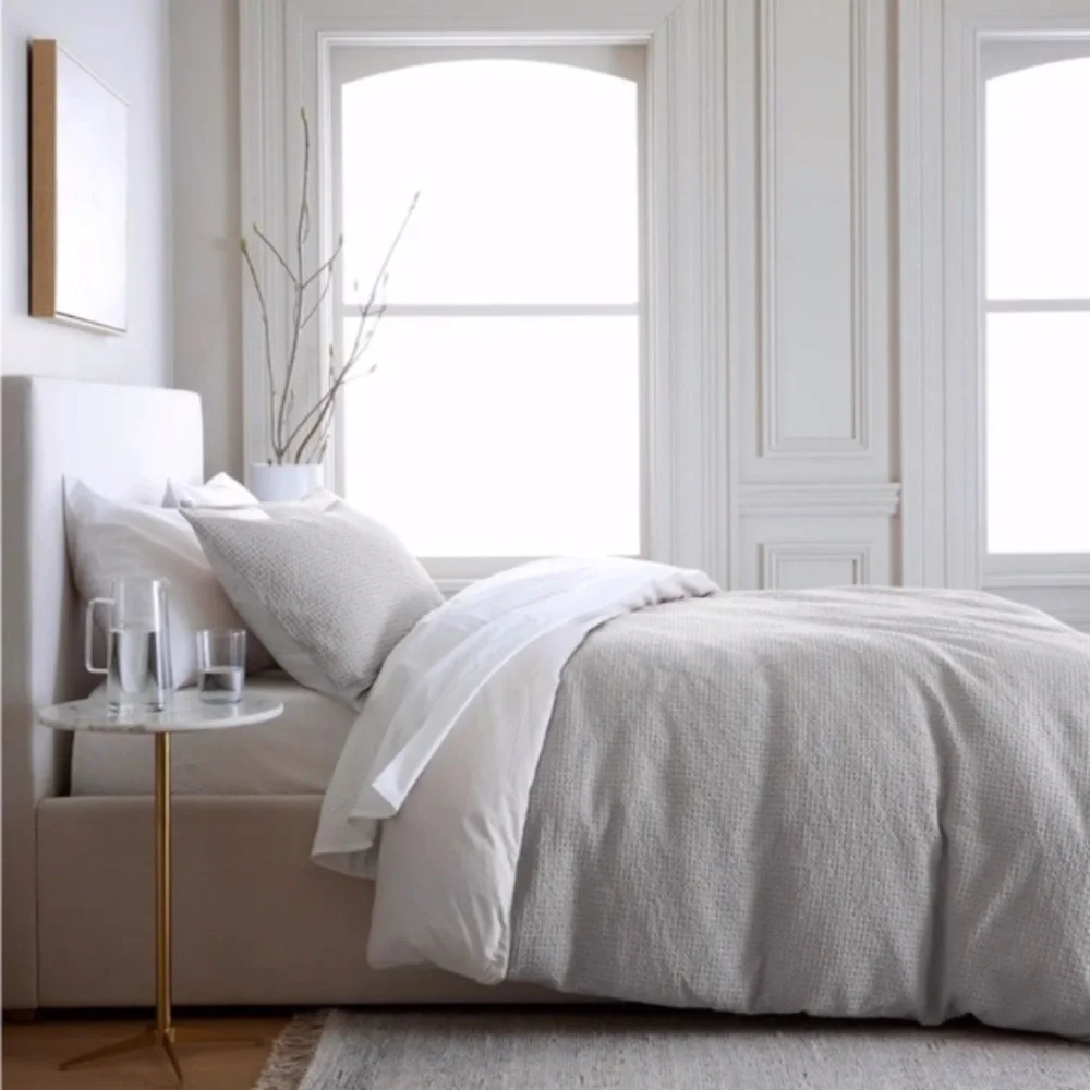 NWT Quince Twin Organic Luxe Waffle Duvet Cover Set With Sham in Light Grey